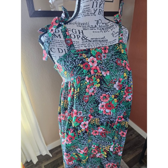 Vintage 70s Queen's Way Black Floral Maxi Dress Size M Retro Boho Summer Hippie - Picture 2 of 13